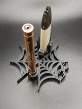 Load image into Gallery viewer, VapeNprop Spidey upright vape stand holder with spider web design
Spider themed vape pen holder by VapeNprop for cartridges and pens
Spidey vape cartridge holder keeping vape pens vertical